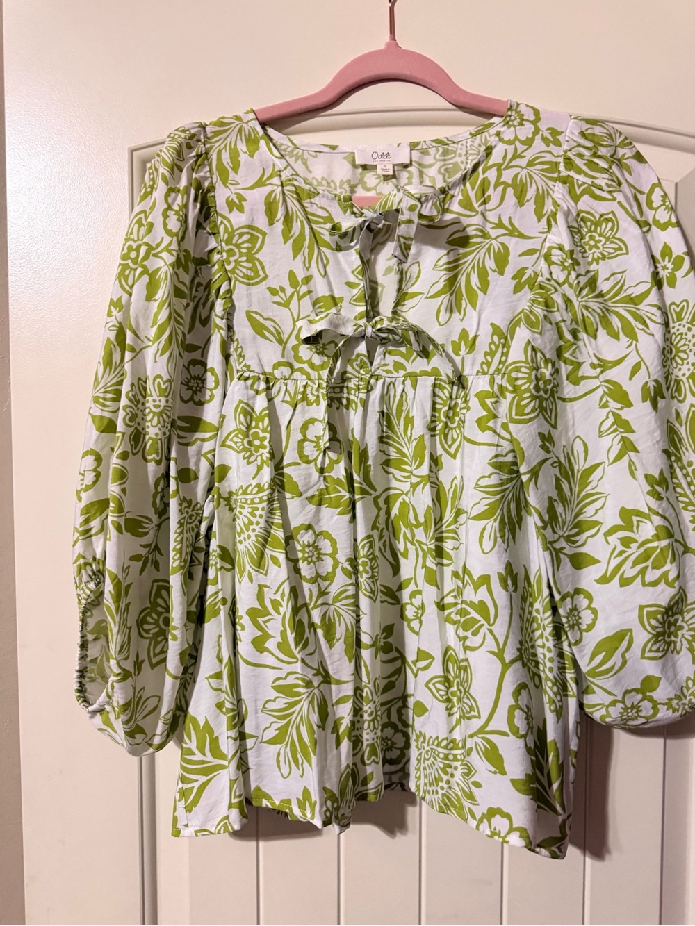 Olive Green Floral Tie-Front Blouse NWOT